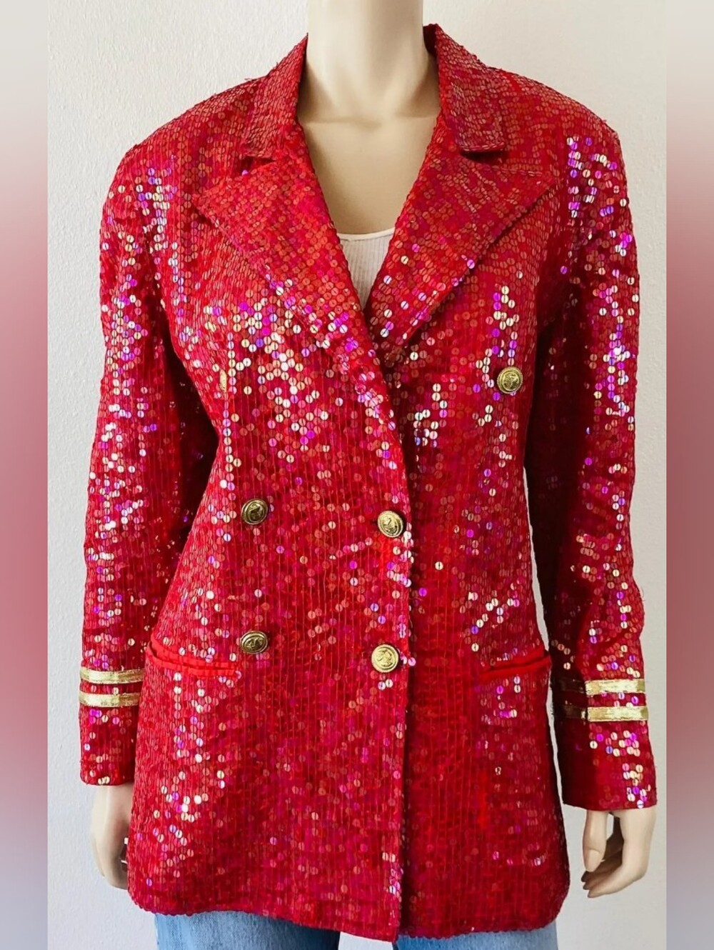 Red Sequin Double-Breasted Jacket with Gold Buttons 😮‍💨🔥🫰🏾(w/FLAW) - Picture 8 of 13